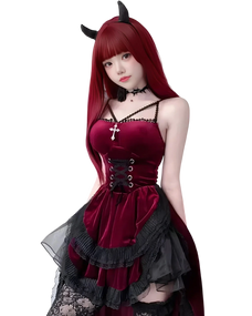 A model wearing Isabella Dark Gothic Vampire Costume red front A model wearing Isabella Dark Gothic Vampire Costume red front