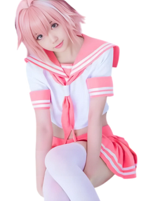 Astolfo Costume - Complete Pink Anime Sailor Outfit on the ground Astolfo Costume - Complete Pink Anime Sailor Outfit on the ground