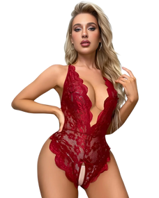 Exotic Transparent Lace Valentine’s Day Lingerie Set with open-crotch design front Exotic Transparent Lace Valentine’s Day Lingerie Set with open-crotch design front