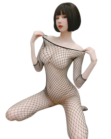 Fishnet body suit with full body stocking design, made of soft, stretchy mesh for a comfortable and flattering fit sitting Fishnet body suit with full body stocking design, made of soft, stretchy mesh for a comfortable and flattering fit sitting