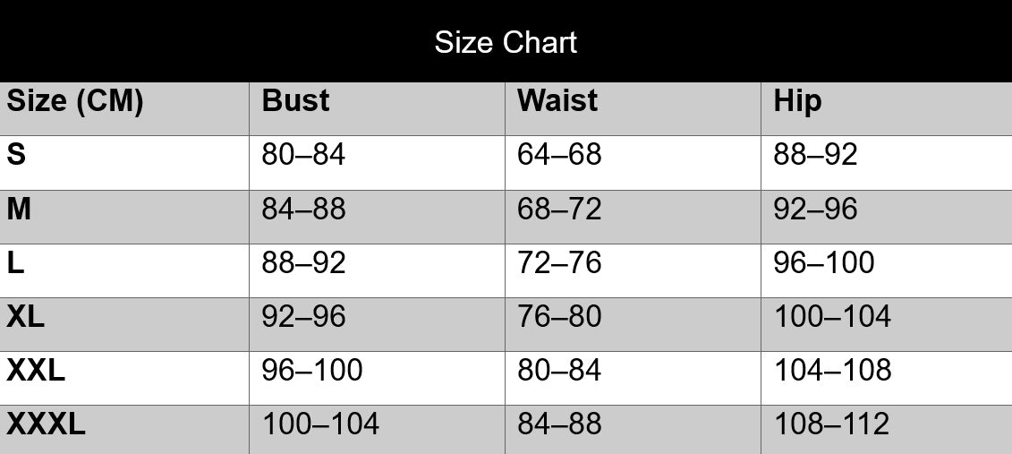 Size chart for clothing measurements in centimeters Size chart for clothing measurements in centimeters