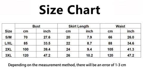 Size chart for clothing with measurements in centimeters and inches.