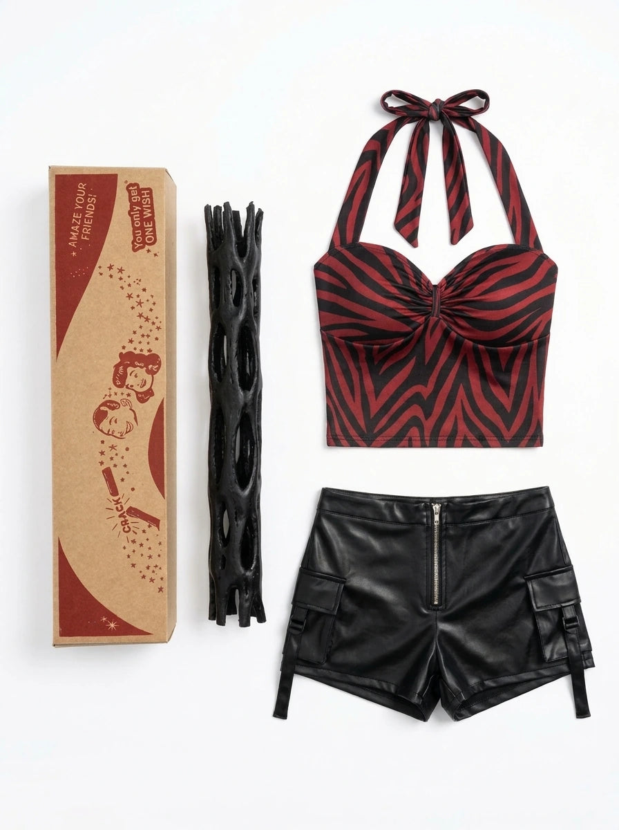 Nikki Freeman Costume – Red Zebra Halter Top & Shorts | Obsession