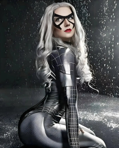 Symbiote Spider-Woman Cosplay Bodysuit costume back and side view