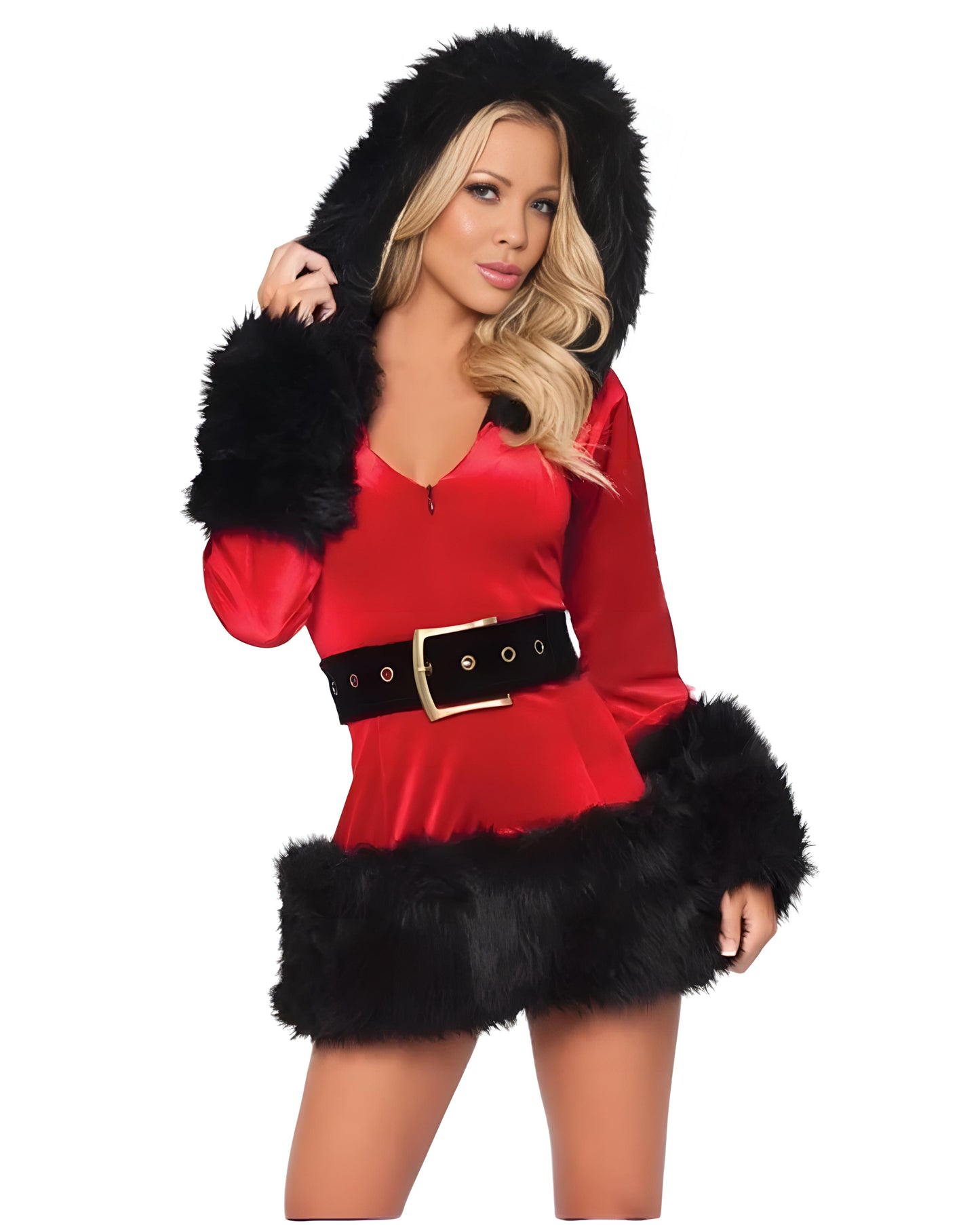 Women's Sexy Santa Costume with Fur Trim and Hood | Costume Glamour

