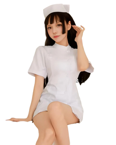 Person wearing a white nurse outfit on a white background