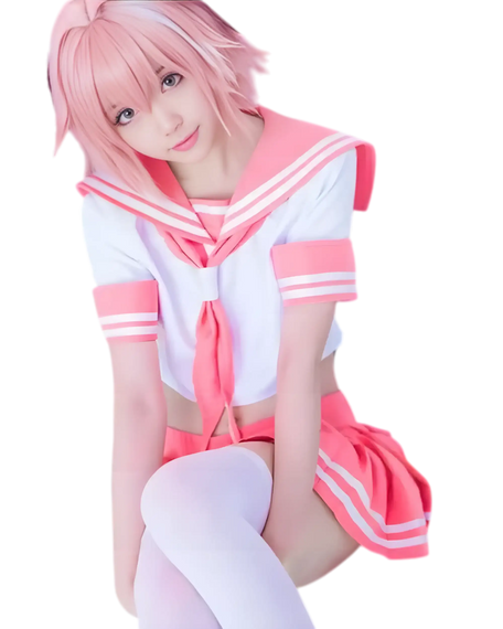 Astolfo Costume - Complete Pink Anime Sailor Outfit on the ground