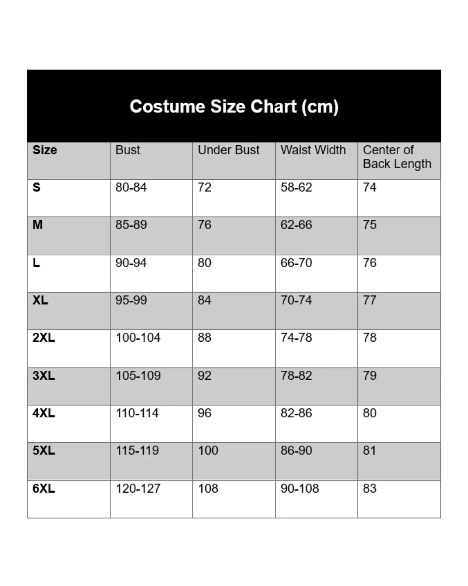 Black and white maid outfit with lace trim and apron, classic French maid costume for cosplay and themed events size chart