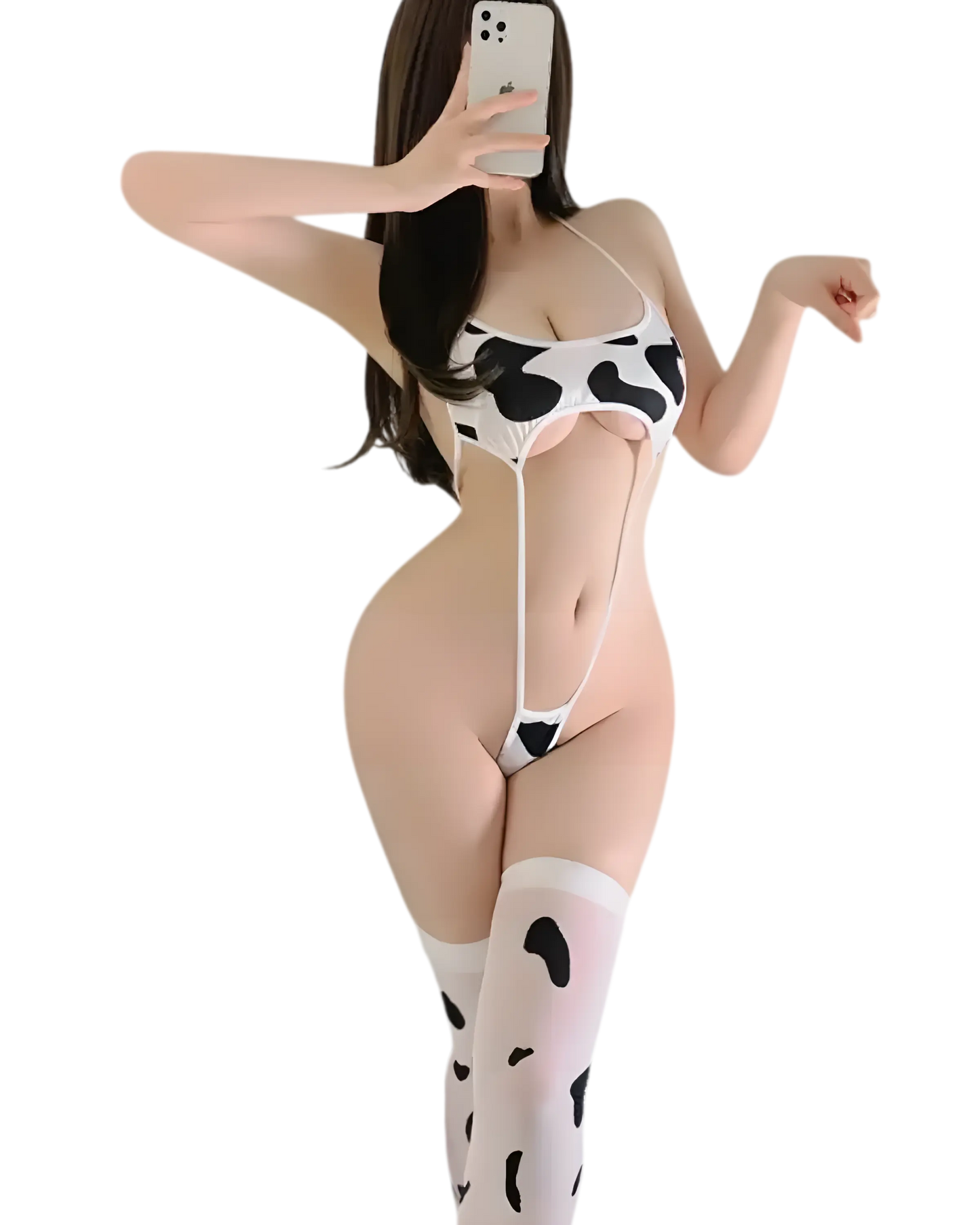 Cow costume for adults - sexy cow lingerie babydoll set with cow underwear front view