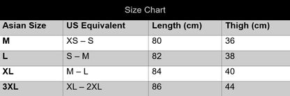 Size chart comparing Asian sizes to US equivalents with measurements in centimeters.