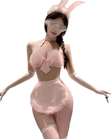 Furry Bunny Maid Costume - Plush Halter Set with Ears, primary product view