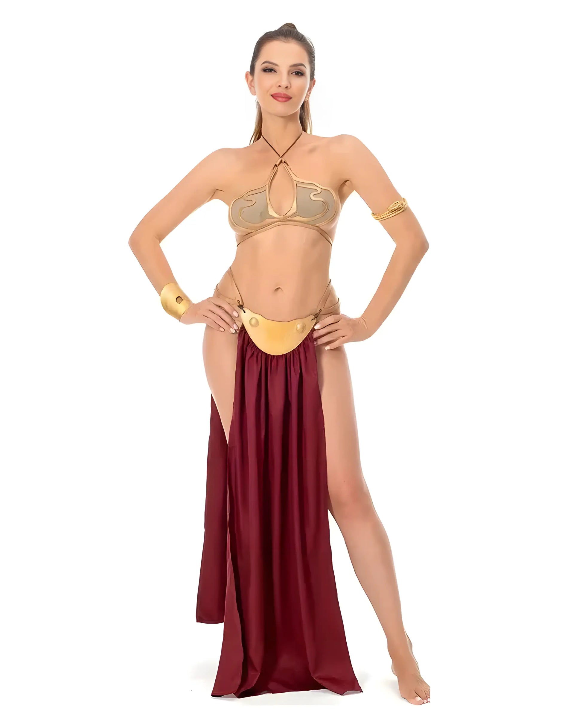 Leia Slave Bikini - Princess Leia Golden Cosplay Set for cosplay and conventions. posing