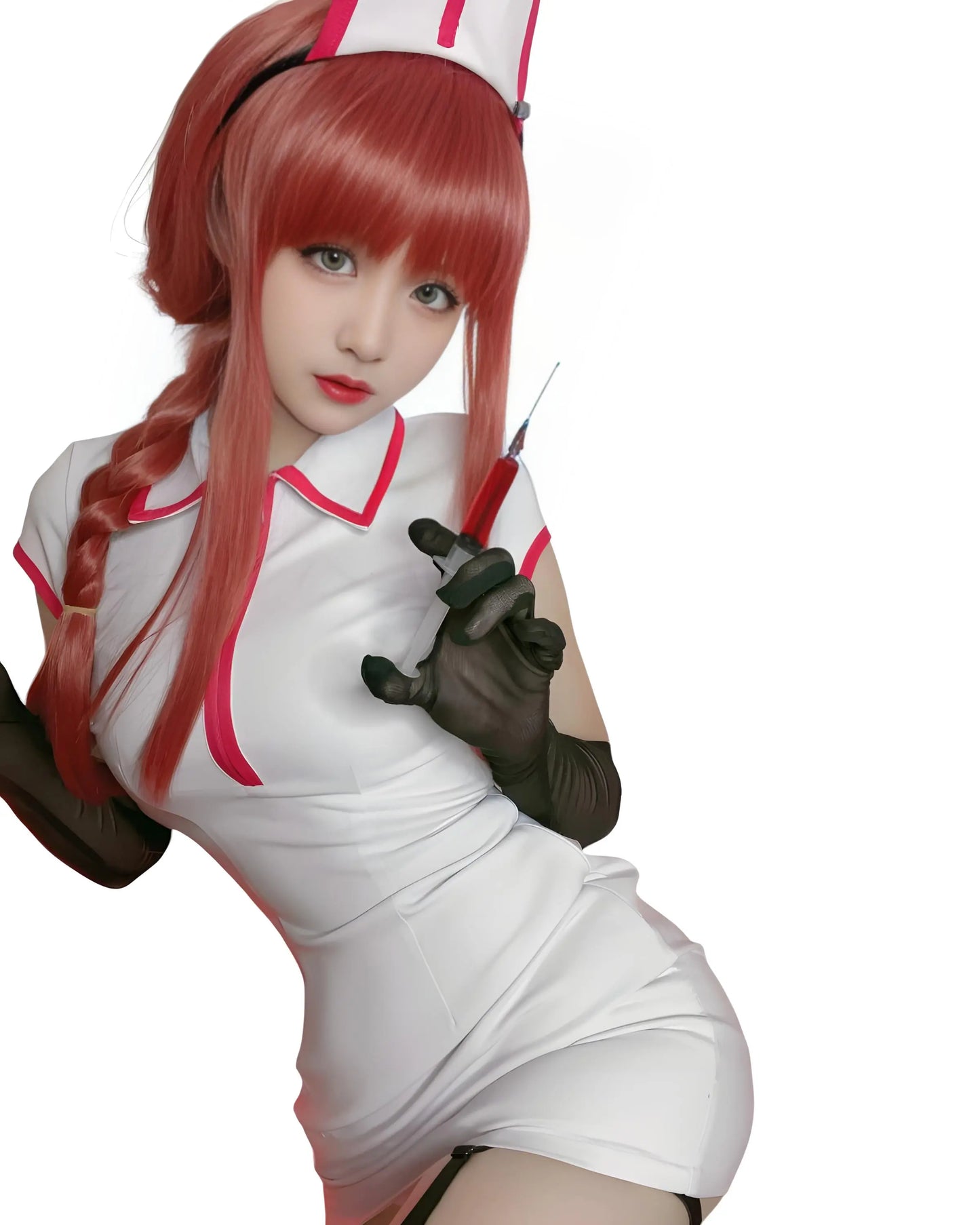 Makima cosplay nurse outfit inspired by Chainsaw Man side close up