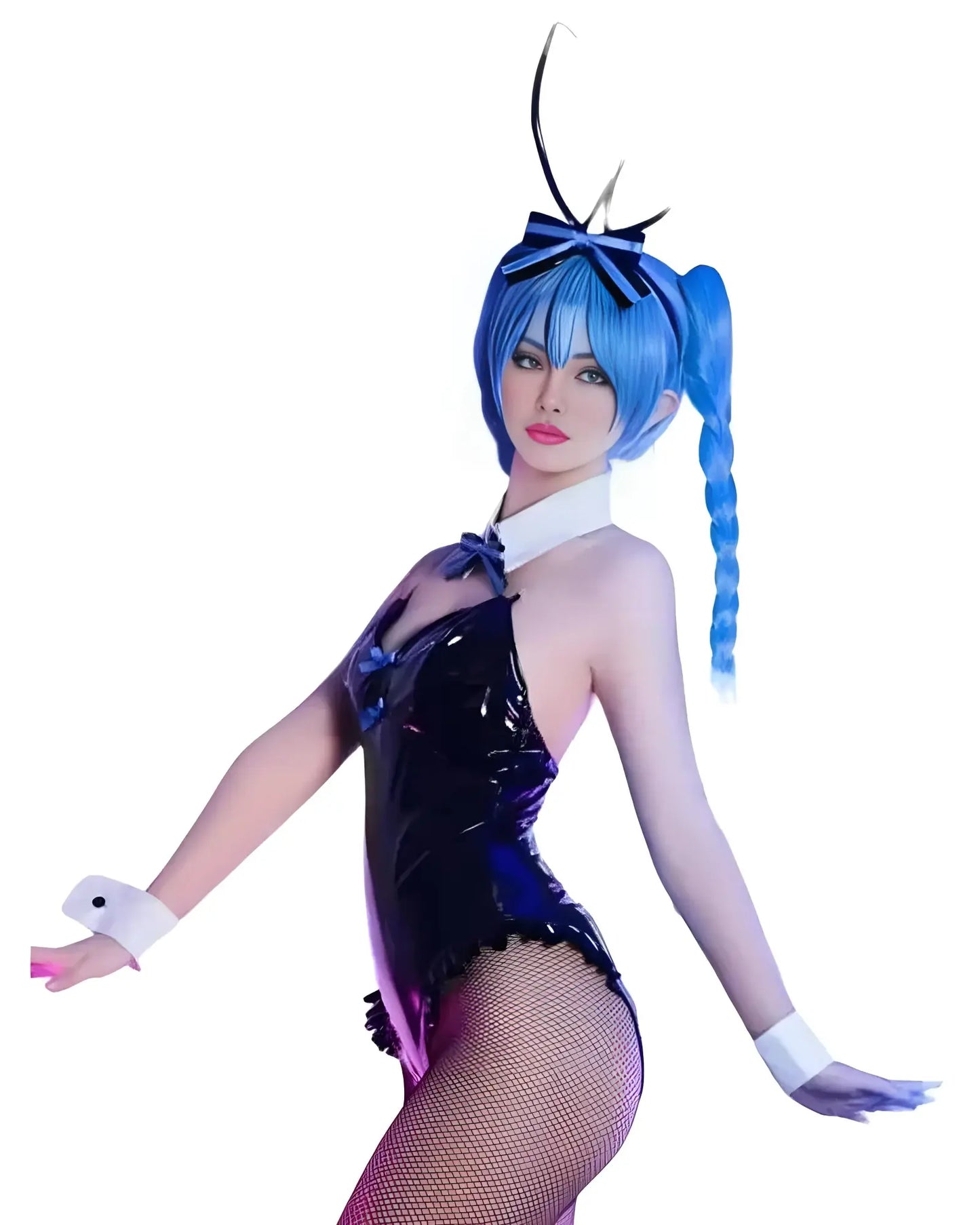 A cosplayer wearing Miku Outfit - Hatsune Miku Bunny Suit Cosplay Costume posing