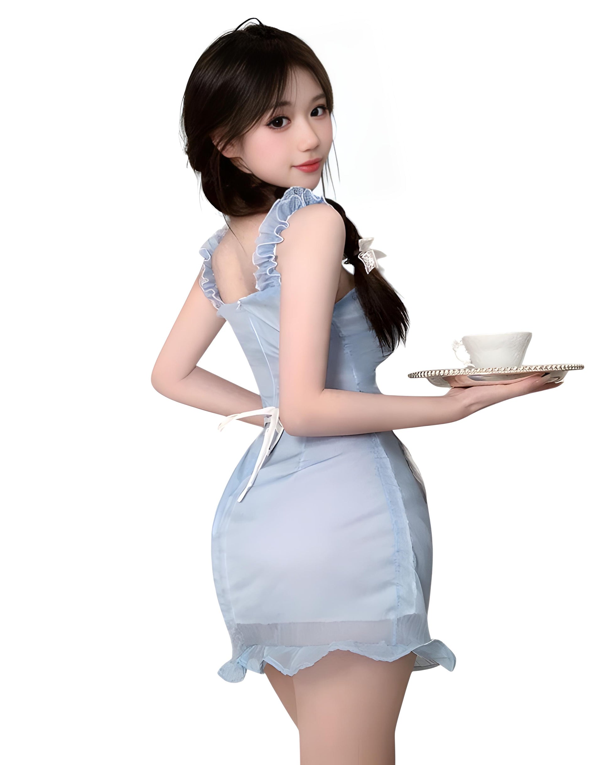 Milkmaid outfit – Frilly French maid costume with lace and apron