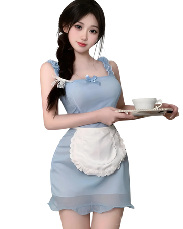milkmaid outfit with apron and thigh-high stockings - skimpy maid costume in pink and blue
