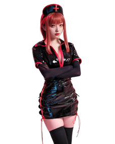Nurse Makima latex cosplay costume for anime and Chainsaw Man fans. black front