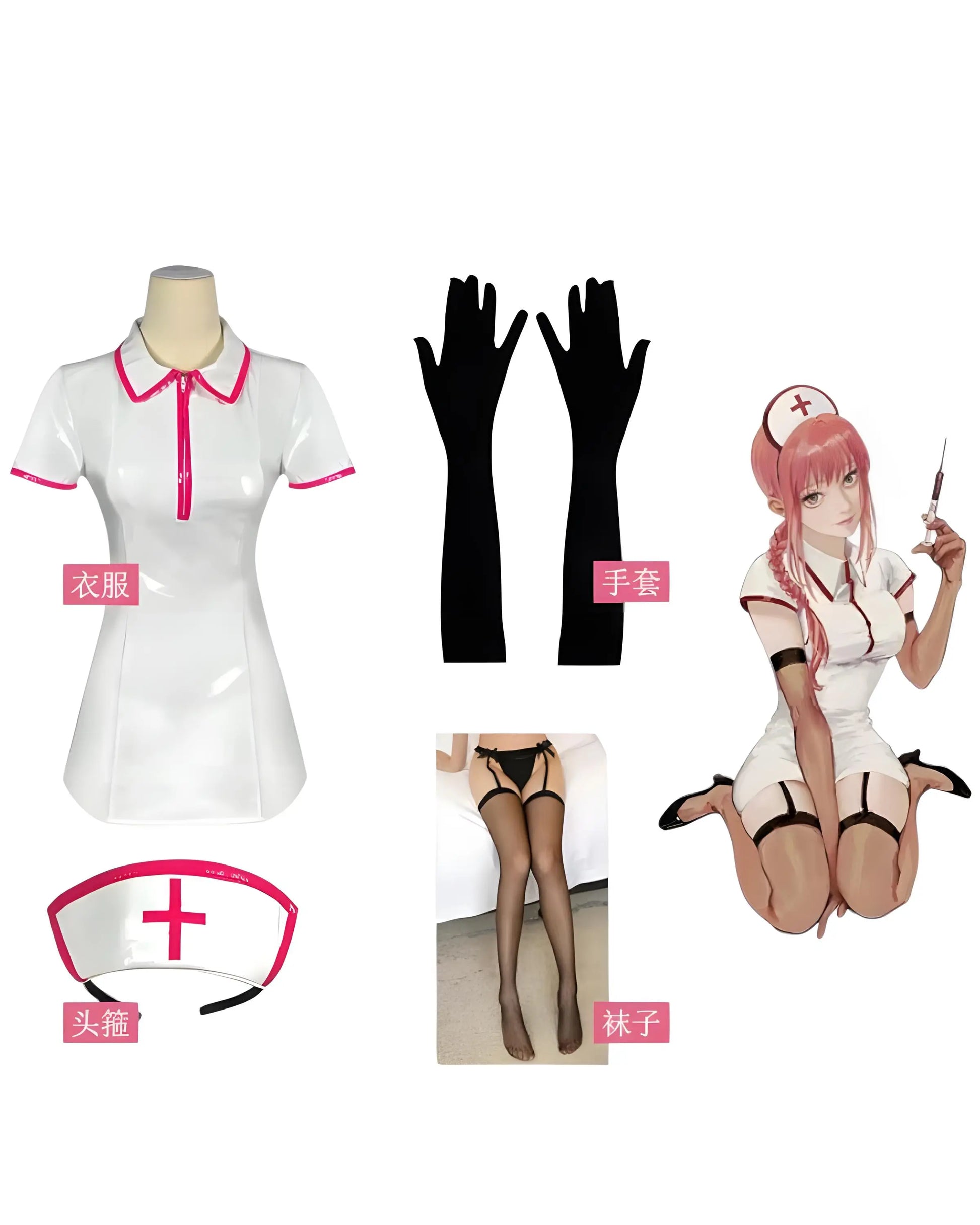 Nurse Makima latex cosplay costume for anime and Chainsaw Man fans. white costume