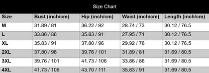 Size chart for clothing with measurements in inches and centimeters.