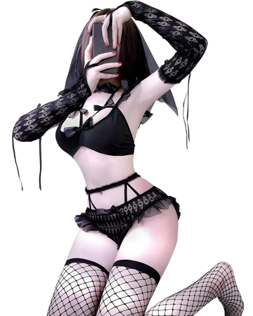 Honeymoon lingerie set with lace bra, veil and oversleeves