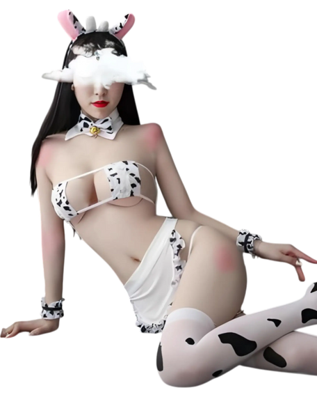 Sexy cow outfit bikini set with cow ears - hucow lingerie costume front view