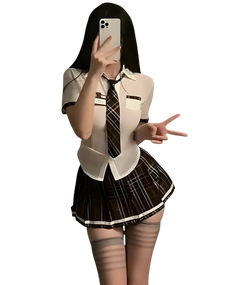 Sexy schoolgirl outfit with pleated mini skirt, a stylish school girl costume for cosplay standing