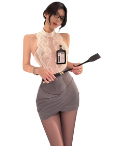 Woman holding a black paddle with a white background