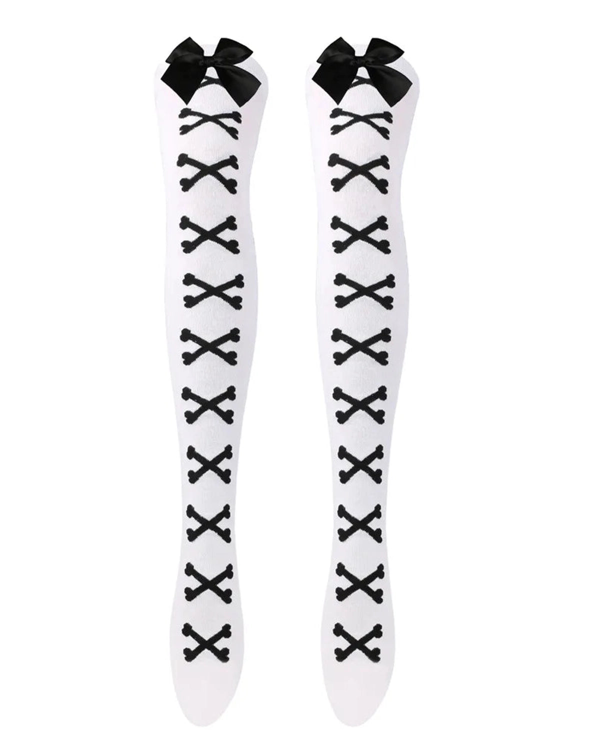 Skeleton bone print thigh high socks black bones on white for femboys and women