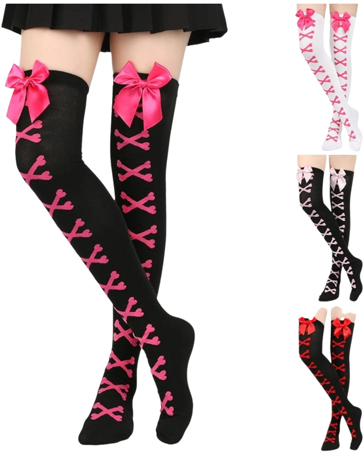 Skeleton bone print thigh high socks femboys women hero for femboys and women