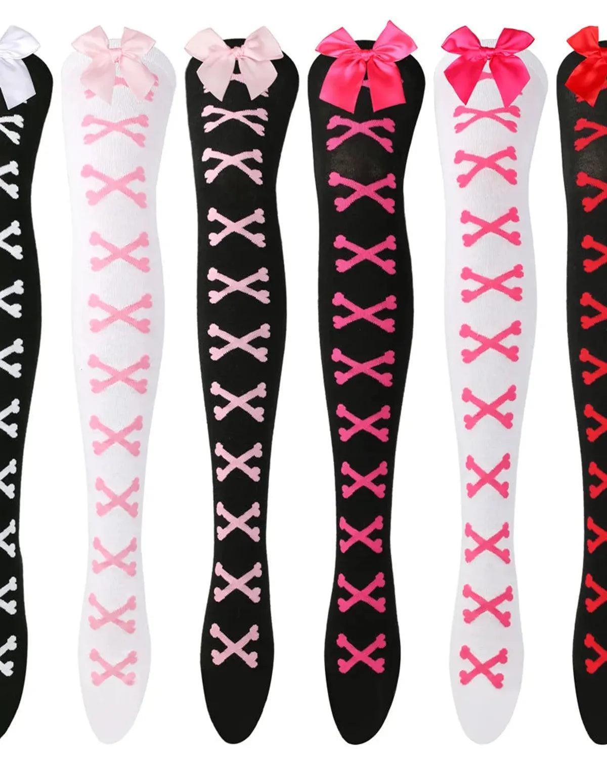 Skeleton bone thigh high socks gallery image 2 for femboy and women's outfits