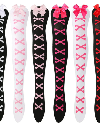 Skeleton bone thigh high socks gallery image 2 for femboy and women's outfits