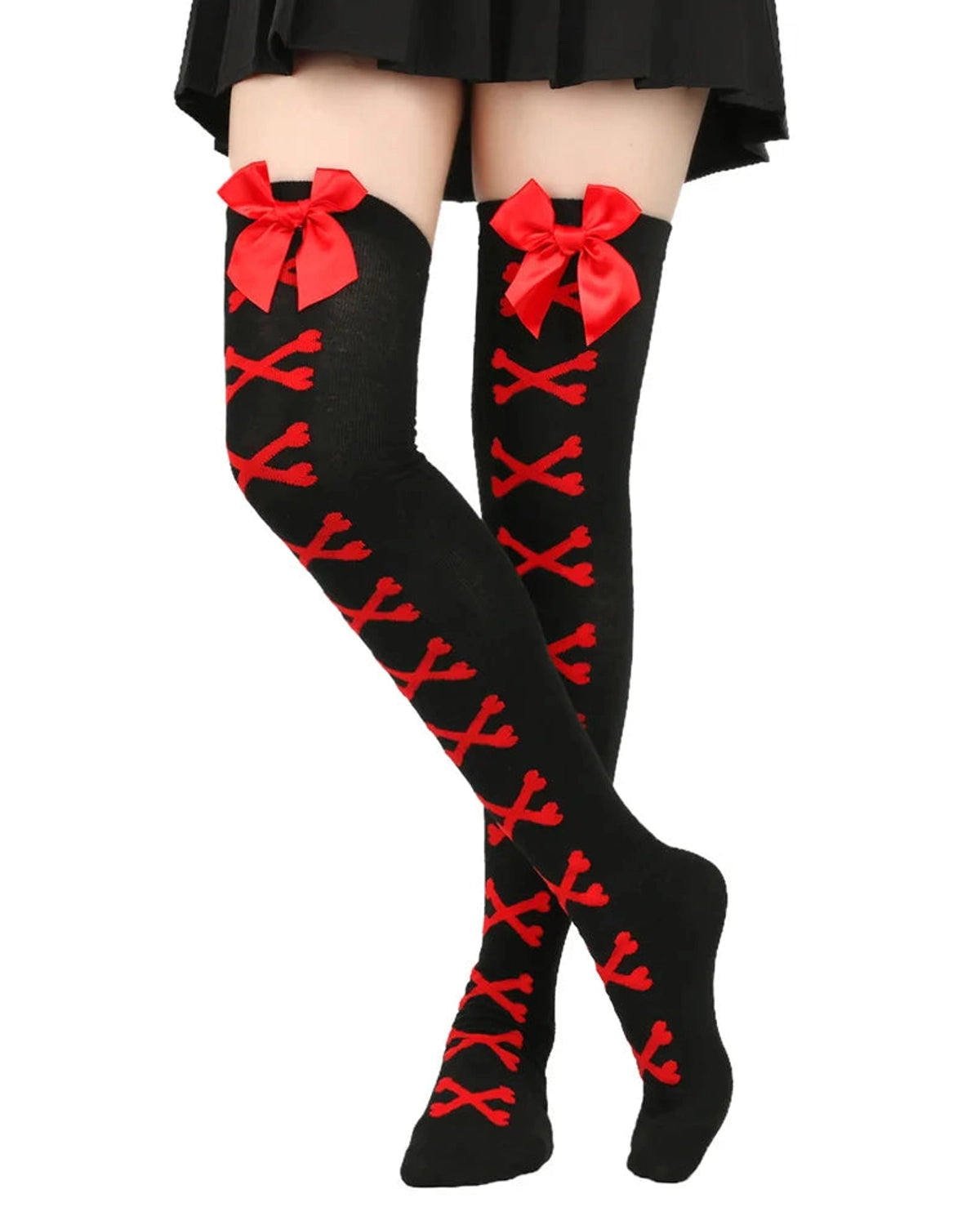 Skeleton bone-print thigh high stockings gallery view 42 for femboys and women