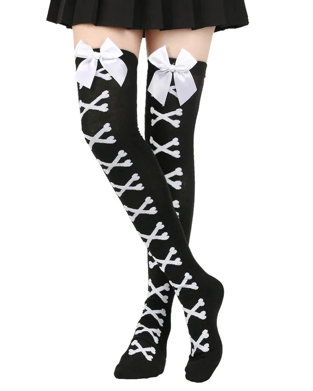 Skeleton bone-print thigh high stockings gallery view 43 for femboys and women