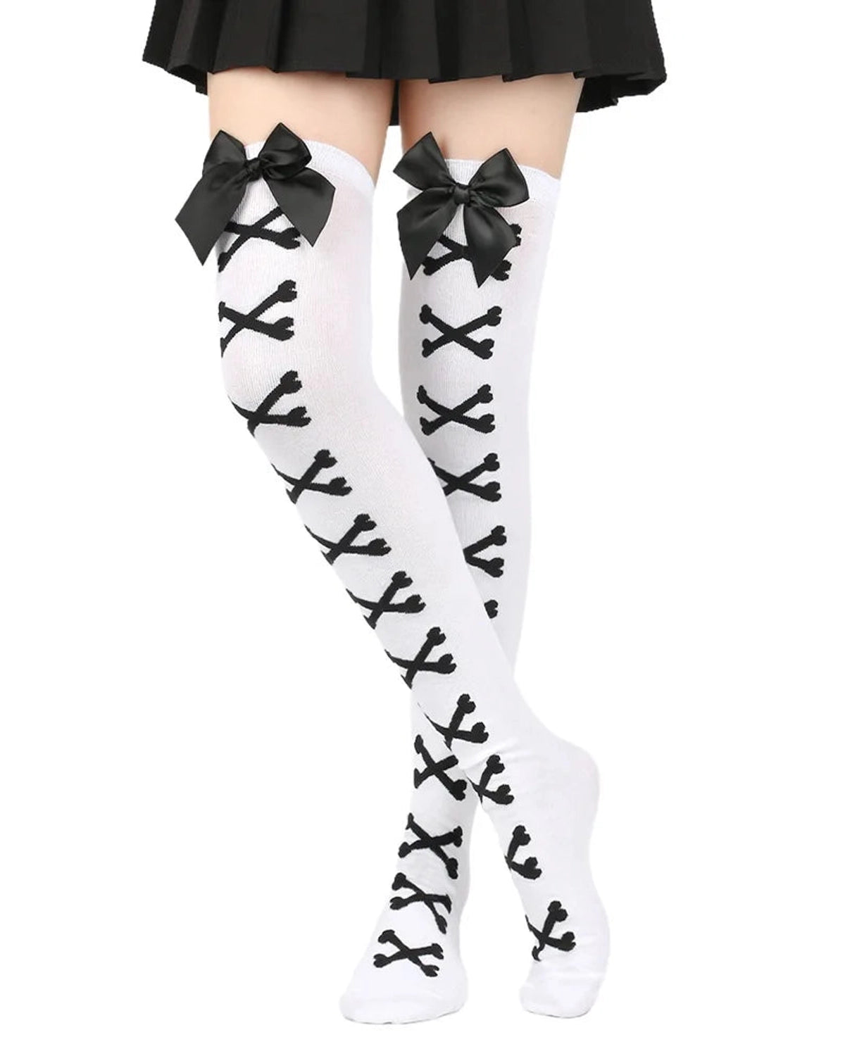 Skeleton bone-print thigh high stockings gallery view 44 for femboys and women