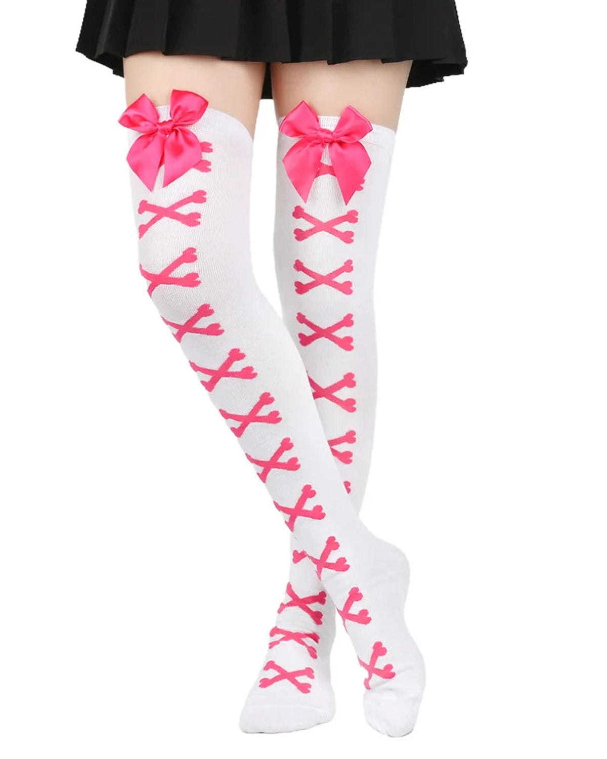 Skeleton bone-print thigh high stockings gallery view 45 for femboys and women