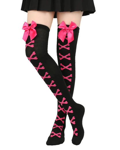 Skeleton bone-print thigh high stockings gallery view 46 for femboys and women