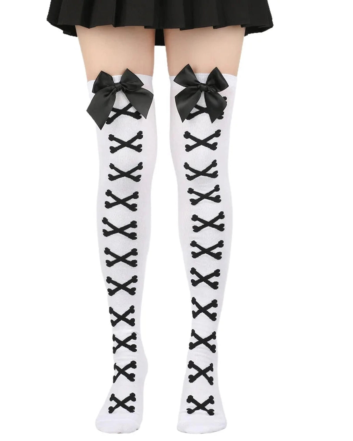 Skeleton bone-print thigh high stockings gallery view 49 for femboys and women