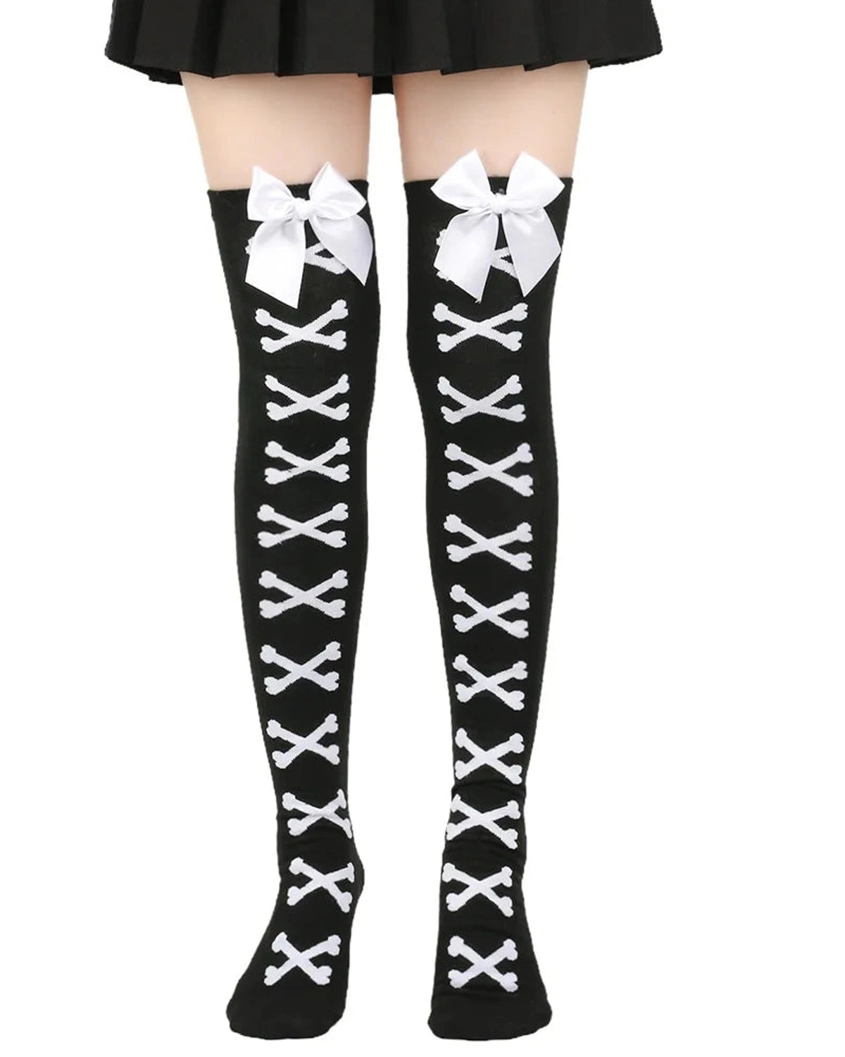 Skeleton bone-print thigh high stockings gallery view 50 for femboys and women