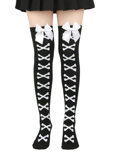 Skeleton bone-print thigh high stockings gallery view 50 for femboys and women