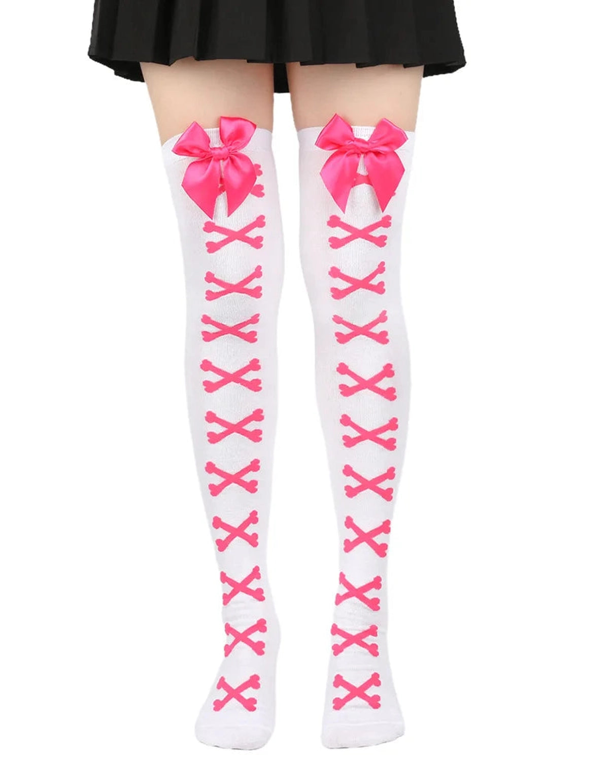 Skeleton bone-print thigh high stockings gallery view 51 for femboys and women
