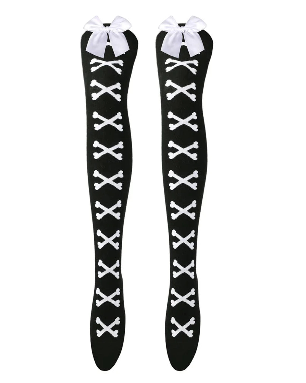 Skeleton bone print thigh high socks white bones on black for femboys and women