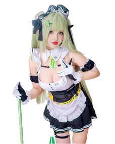 Side view of a cosplayer in Soda Maid Cosplay Costume from Goddess of Victory: Nikke - Anime Cosplay Costume