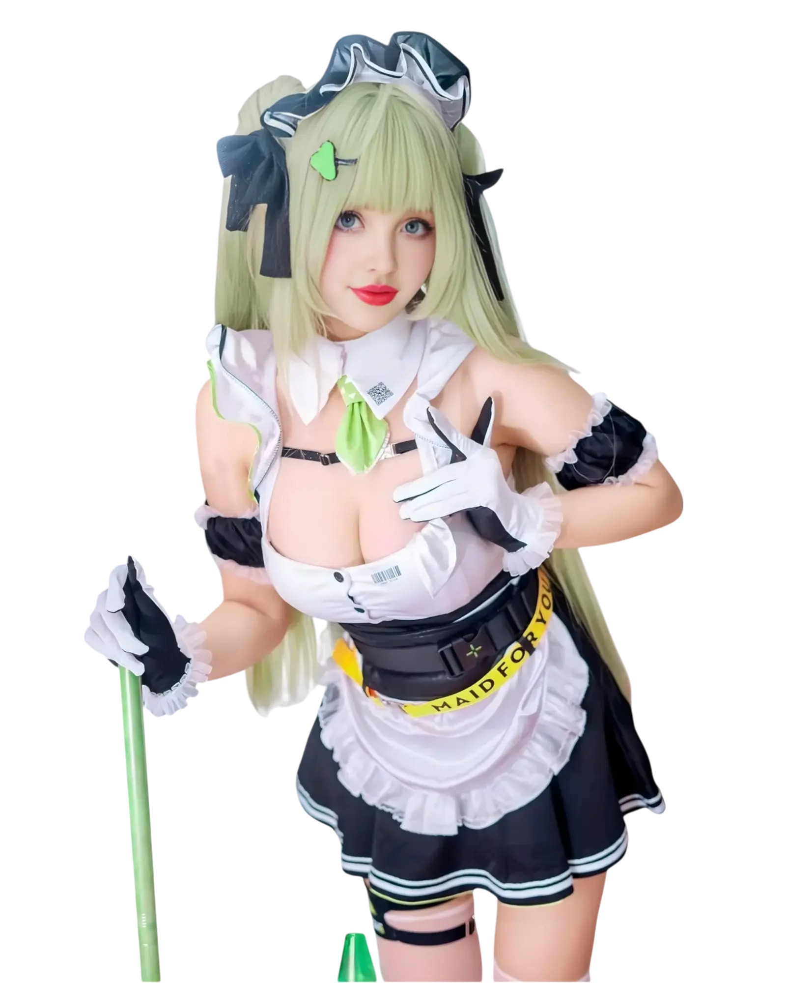 Side view of a cosplayer in Soda Maid Cosplay Costume from Goddess of Victory: Nikke - Anime Cosplay Costume