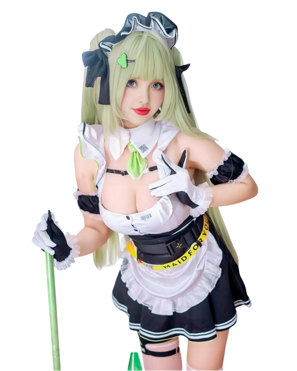 Side view of a cosplayer in Soda Maid Cosplay Costume from Goddess of Victory: Nikke - Anime Cosplay Costume