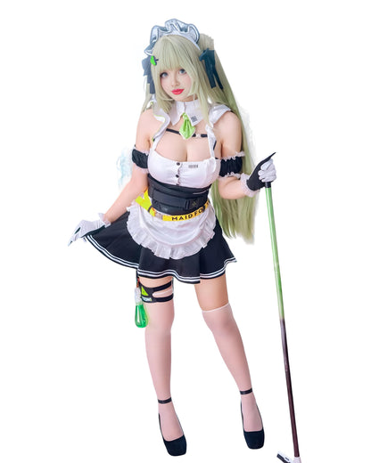 A full view of a cosplayer in Soda maid costume – Nikke Goddess of Victory cosplay