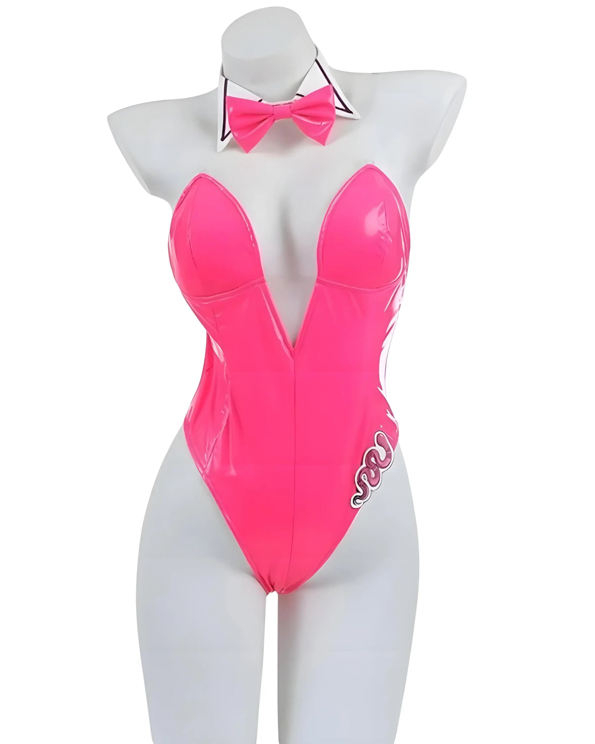 Pink Viper Bunny Suit cosplay from Nikke: Goddess of Victory in Noir, Blanc & Pink editions on mannequin