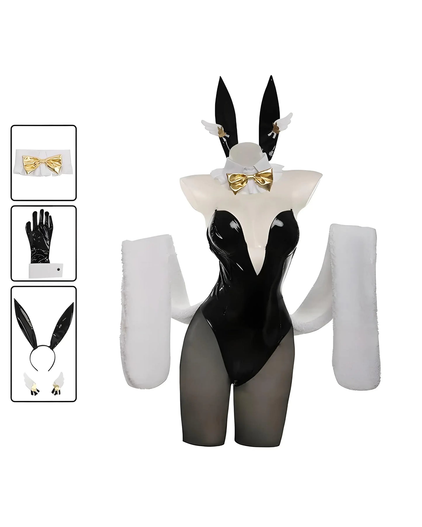 Viper Bunny Suit cosplay from Nikke: Goddess of Victory in Noir, Blanc & Pink editions black set golden tie