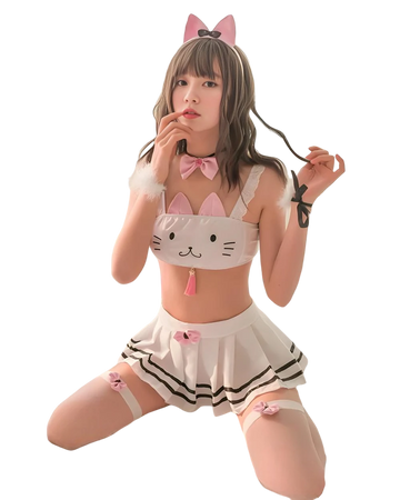 Person wearing a cat-themed outfit with a white background