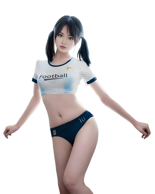 Person wearing a sports-themed outfit with 'Football' text on a white background